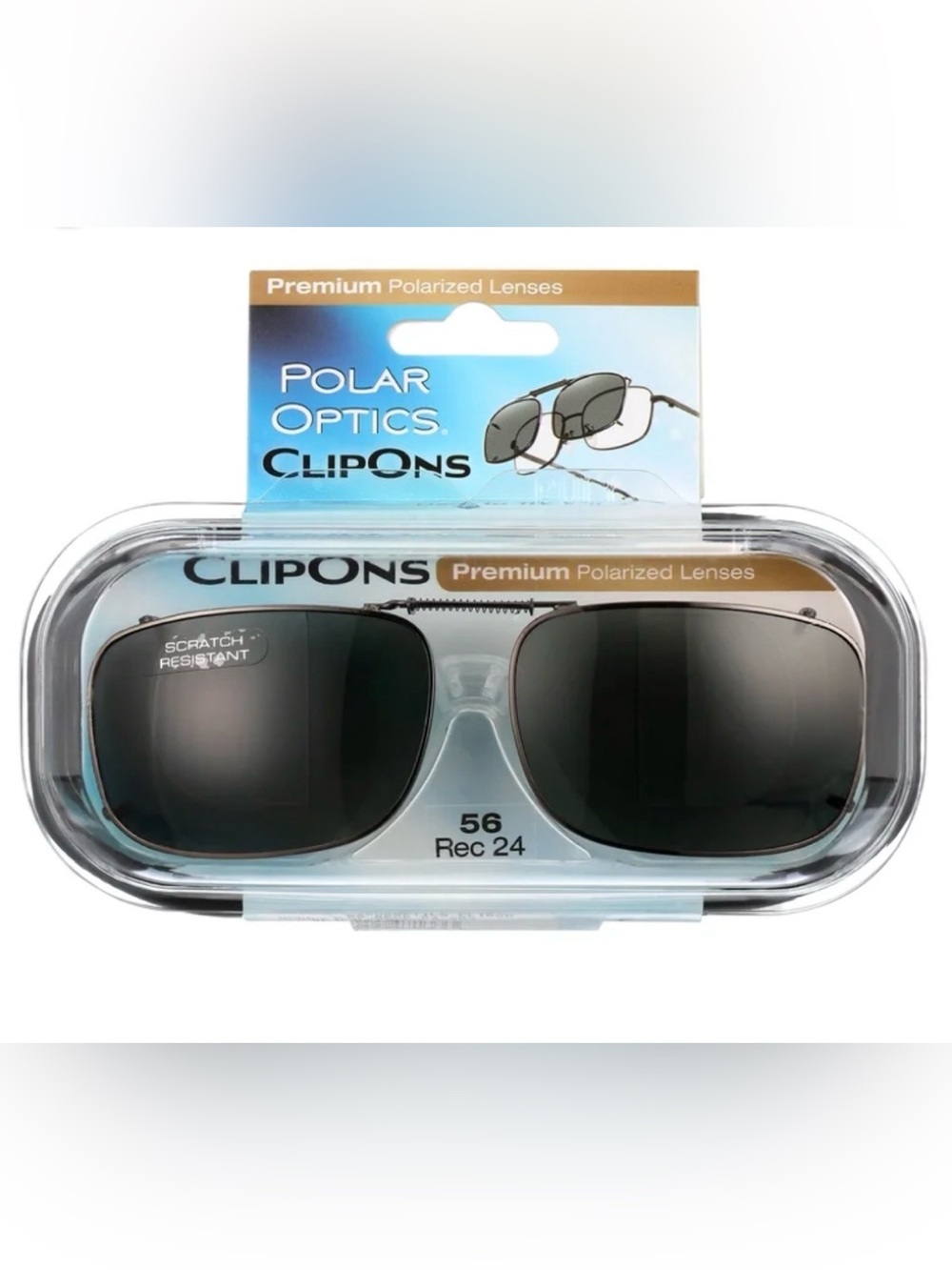 Polar Optics Premium Polarized Flipup Gray Square  Clip On Sunglasses 56 Rec 24